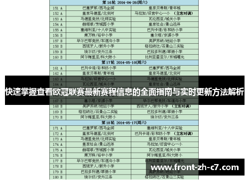 快速掌握查看欧冠联赛最新赛程信息的全面指南与实时更新方法解析 快速掌握查看欧冠联赛最新赛程信息的全面指南与实时更新方法解析